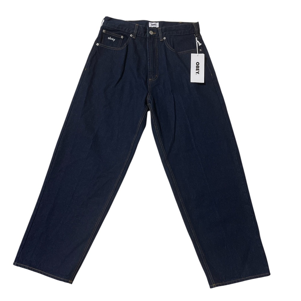 Obey Bigwig Baggy‎ Denim Mens Jeans Size 32 Rinse Indigo Blue Dark Wash